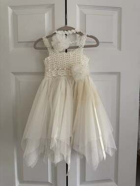 Boho Ivory Crochet and Tulle Flower Girl Dress with Matching Headband
